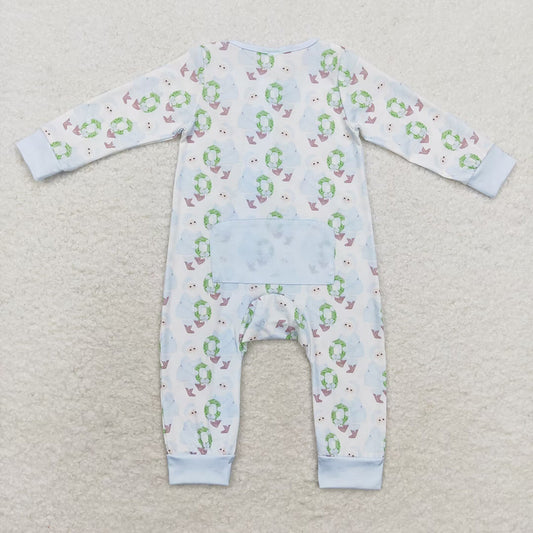 Baby Infant Boys Christmas Blue Santa Zippy Rompers