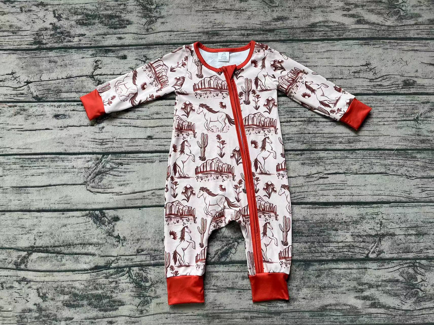Baby Infant Boys Western Horse Cactus Zip Bamboo Rompers