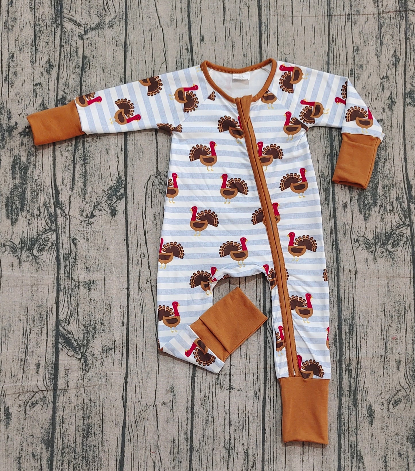 Baby Infant Boys Thanksgiving Turkey Stripe Zipper Footie Rompers