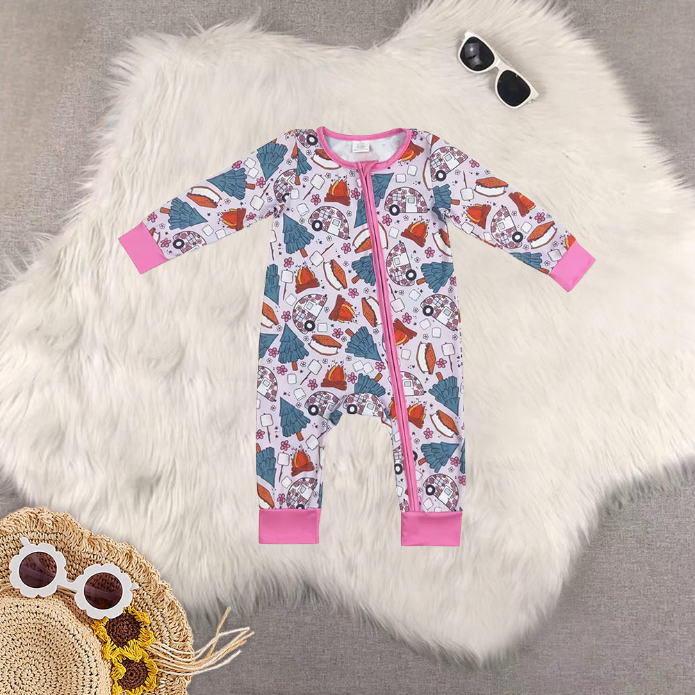 Sibling Baby Girls Fall Cookies Cars Bamboo Pajamas Outfits Sets Zipper Romper