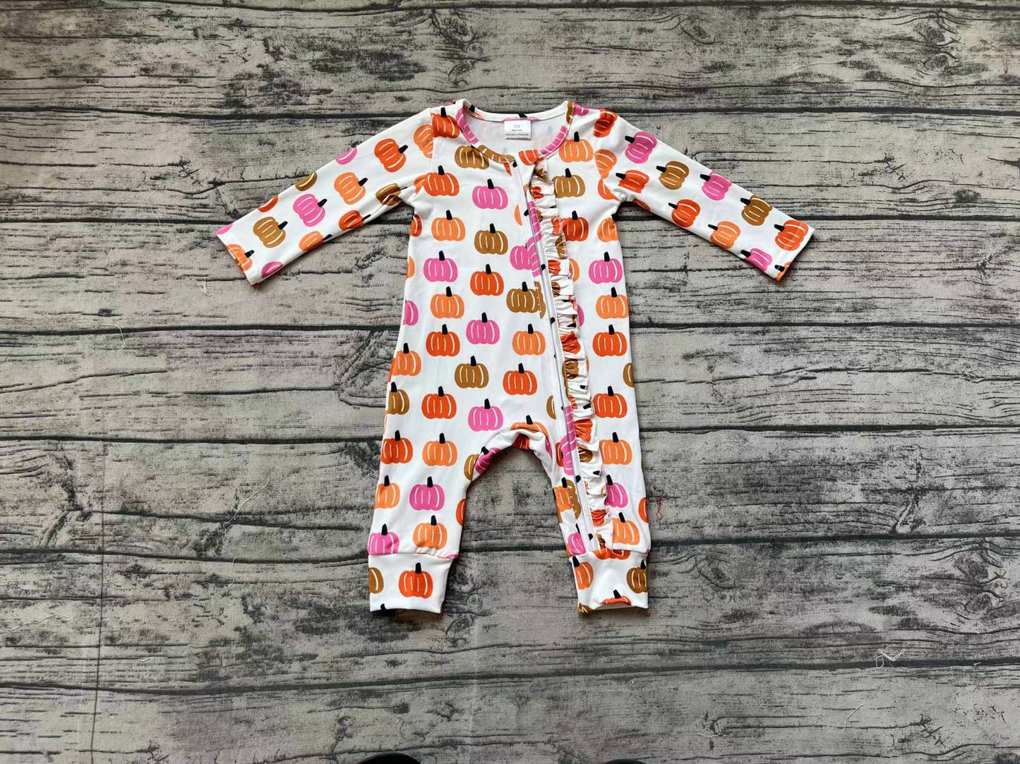 Baby Girls Pink Orange Pumpkin Long Sleeve Bamboo Zip Rompers