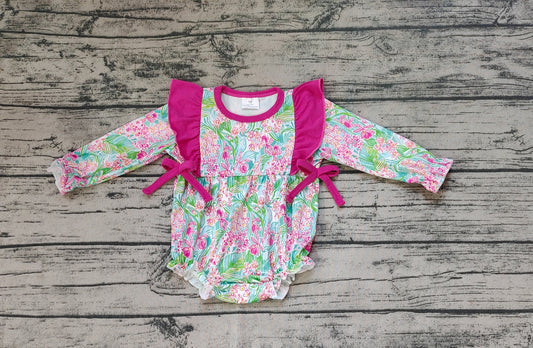 Baby Infant Girls Hotpink Seaweed Bows Long Sleeve Rompers