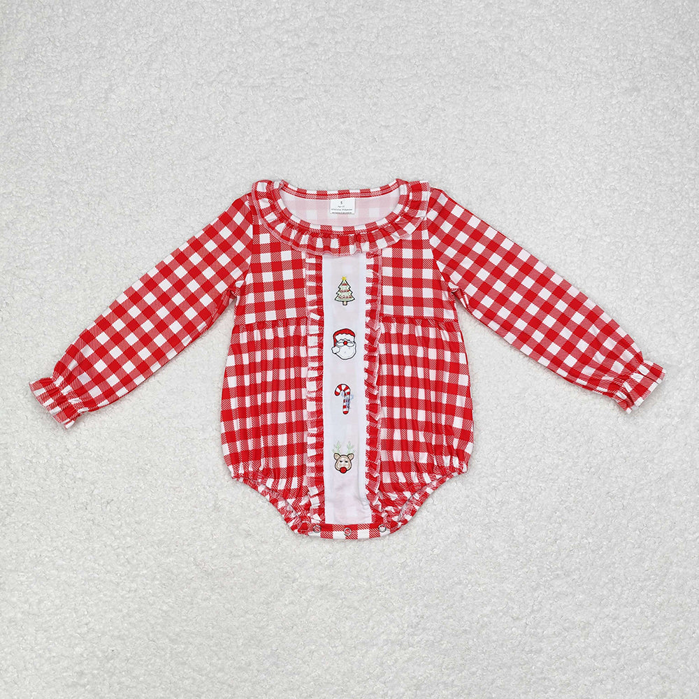 Baby Girls Checkered Santa Christmas Sibling Rompers Dresses Clothes Sets