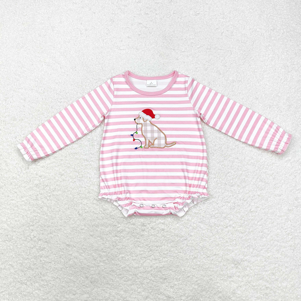 Baby Infant Girls Christmas Stripes Dog Long Sleeve Rompers