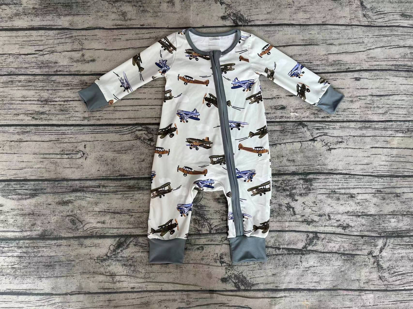 Baby Infant Boys Planes Bamboo Zip Rompers