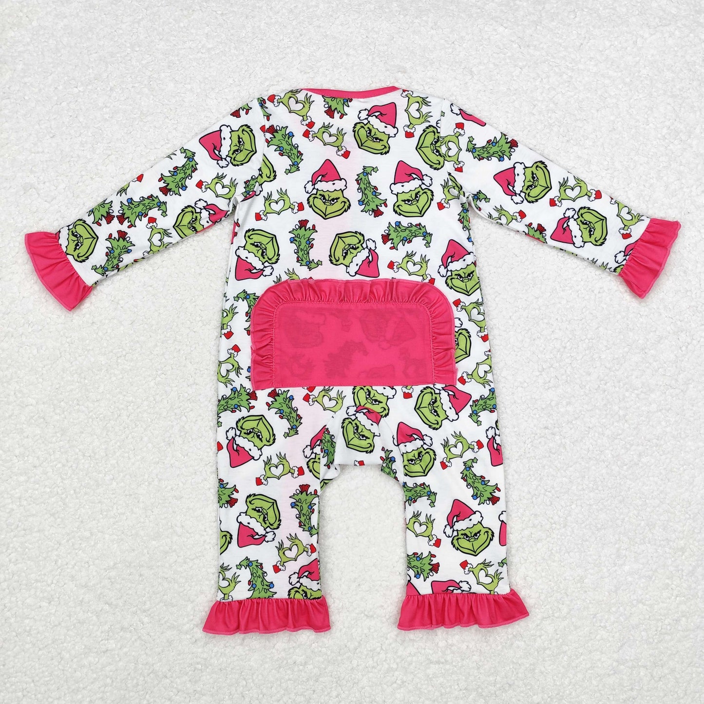 USA Shop Baby Infant Girls Pink Christmas Green Face Hearts Bamboo Ruffles Rompers