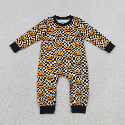 Baby Boys Ghost Pumpkins Black Checkered Halloween Pant Rompers