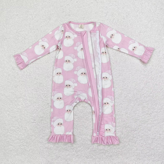 Baby Infant Girls Christmas Pink Santa Bamboo Zip Rompers