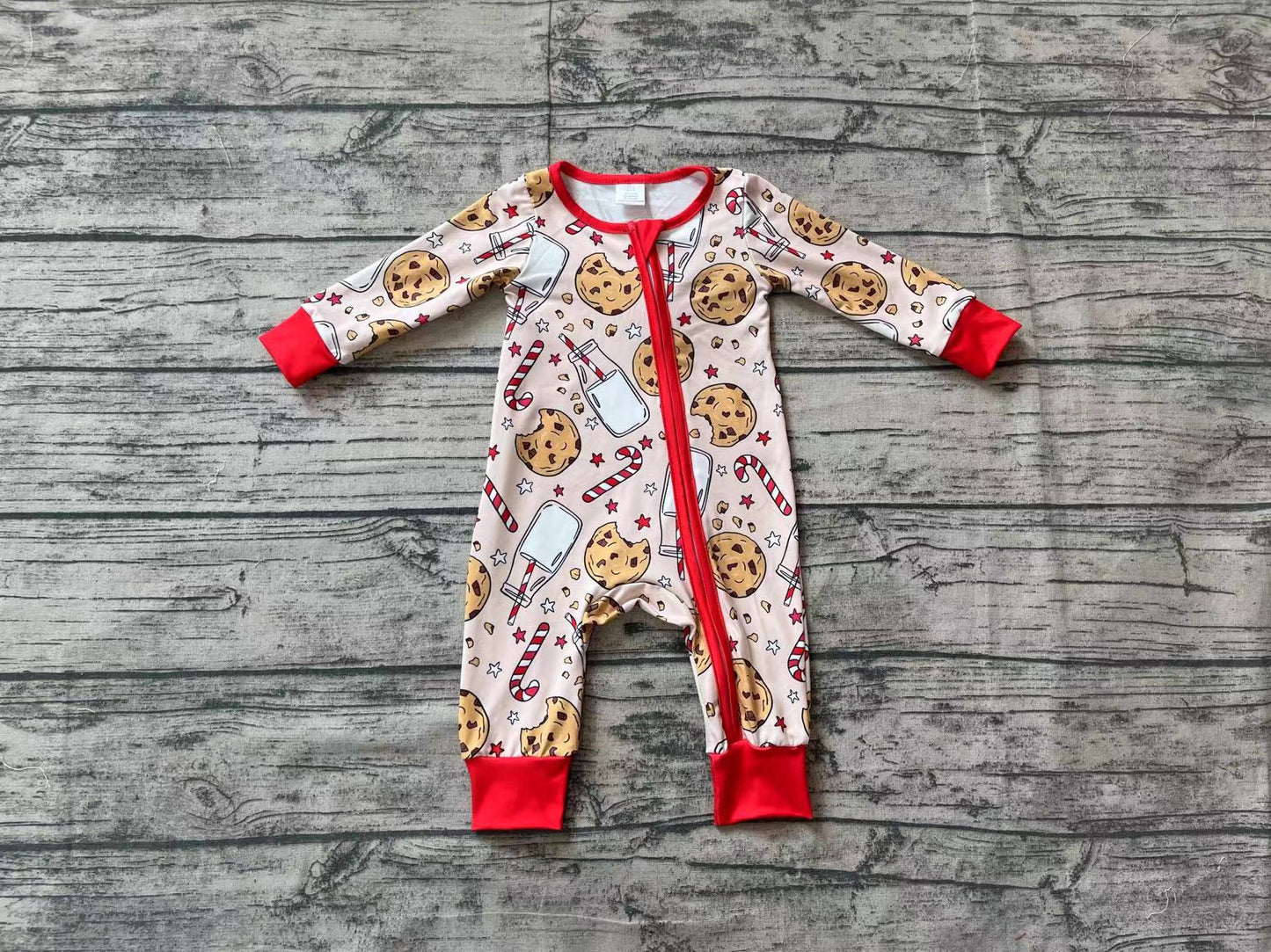 Baby Infant Christmas Cookie Milk Zip Bamboo Rompers