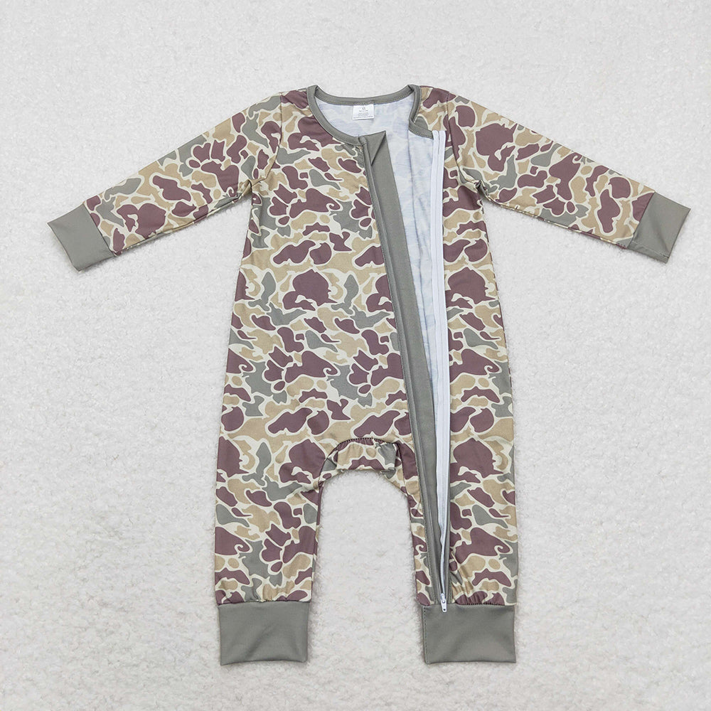 USA Shop Baby Infant Boys Camo Green Fall Zip Bamboo Rompers