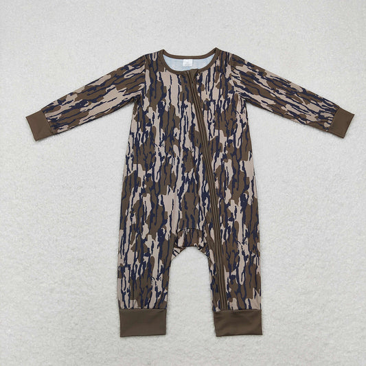 Sibling Baby Boys Bamboo Southern Camo Dogs Ducks Hunting Zip Rompers