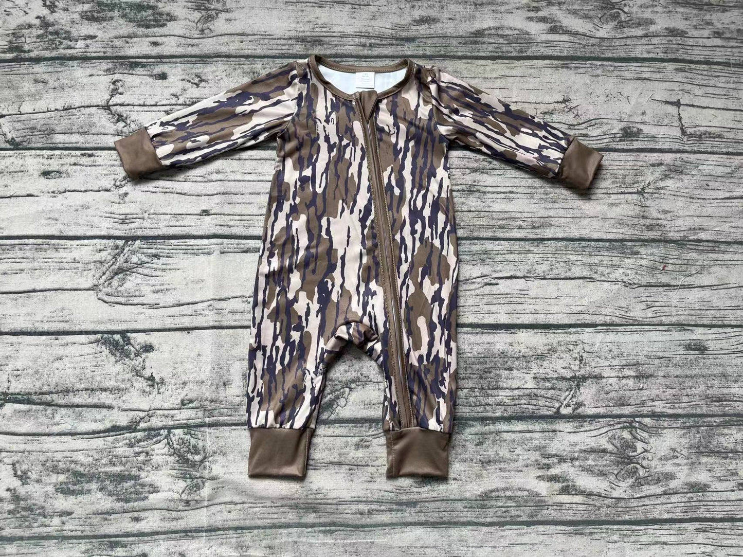 Baby Boys Long Sleeve Southern Wood Camo Bamboo Zip Rompers