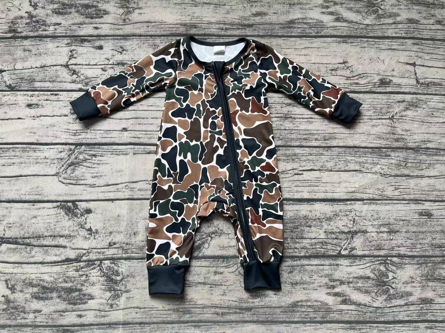 Baby Infant Boys Brown Camo Fall Zip Rompers