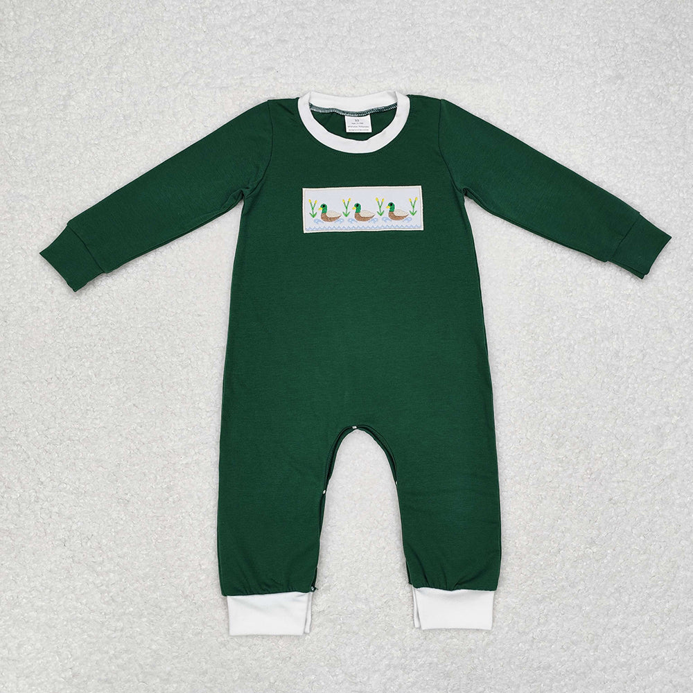 Baby Infant Boys Green Ducks Long Sleeve Rompers