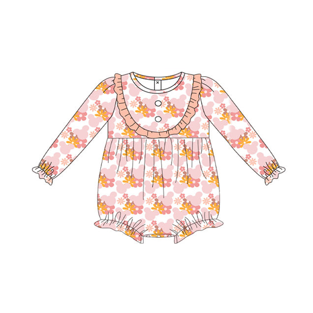 Baby Infant Girls Pink Flowers Cartoon Long Sleeve Rompers preorder