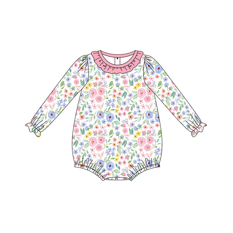 Baby Infant Girls Lavender Pink Flowers Long Sleeve Rompers preorder