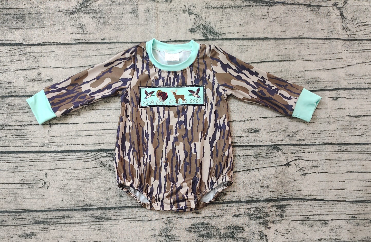 Baby Boys Long Sleeve Southern Wood Camo Ducks Turkey Hunting Rompers