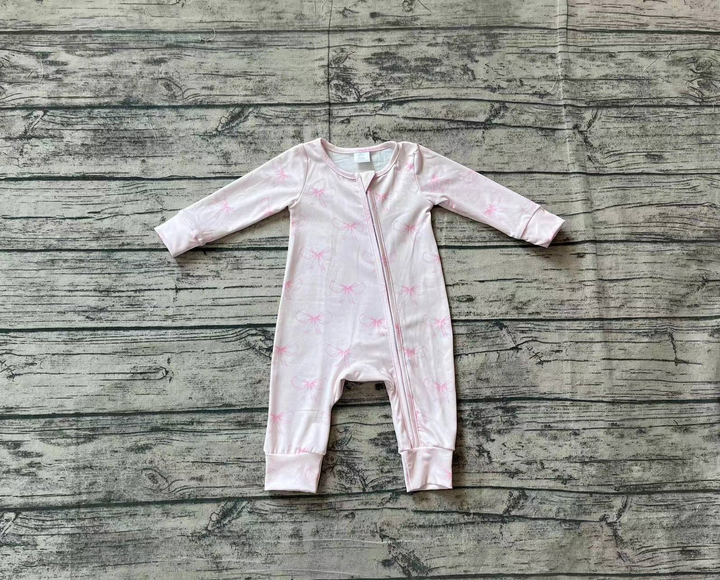 Baby Infant Girls Pink Bows Zip Rompers