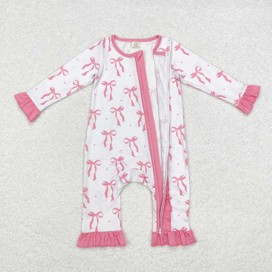 USA Shop Baby Infant Girls Pink Bows Ruffle Bamboo Zip Rompers