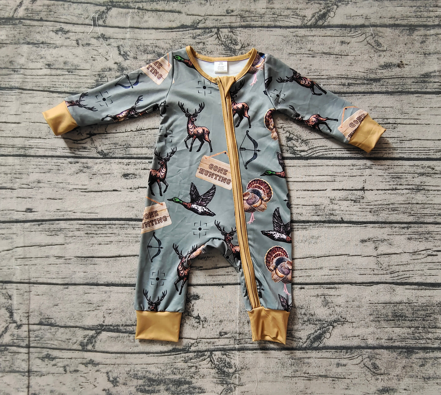 Baby Infant Boys Hunting Deers Ducks Bamboo Zip Rompers