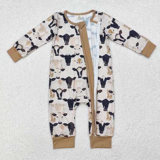 Baby Infant Boys Western Cow Black Zip Rompers