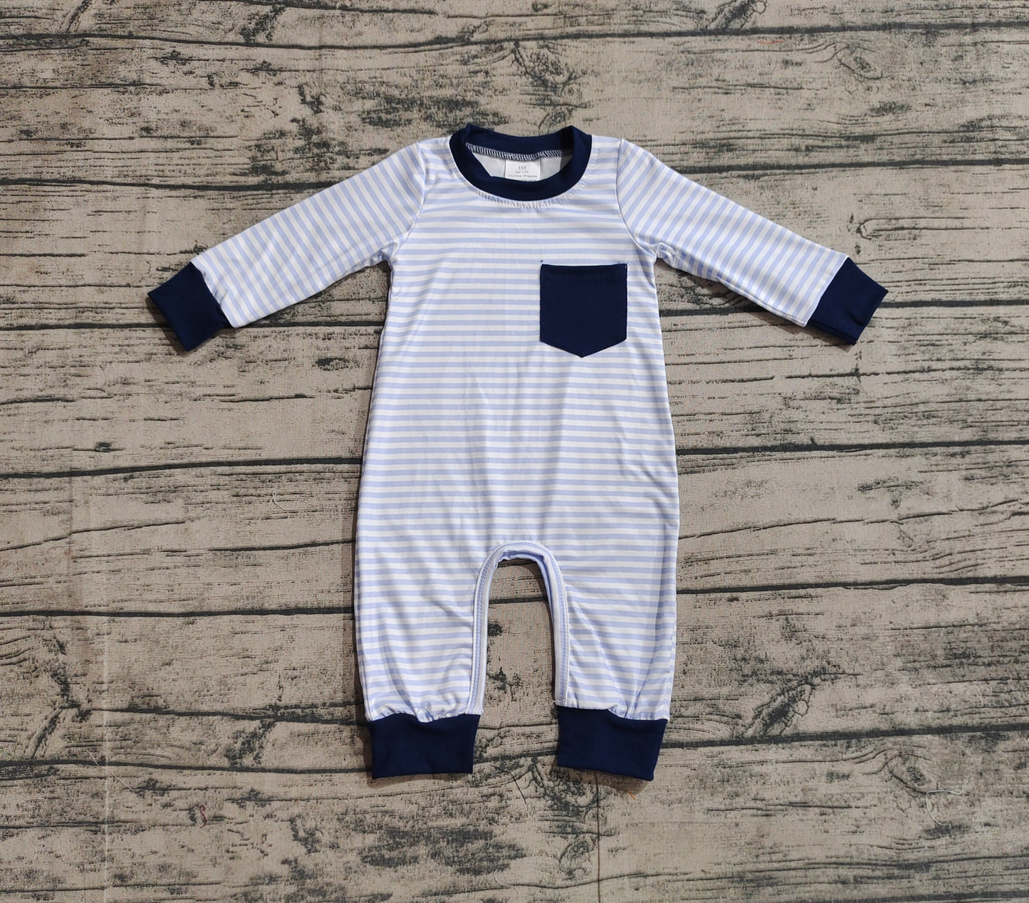 Baby Infant Boys Blue Stripes Pocket Rompers