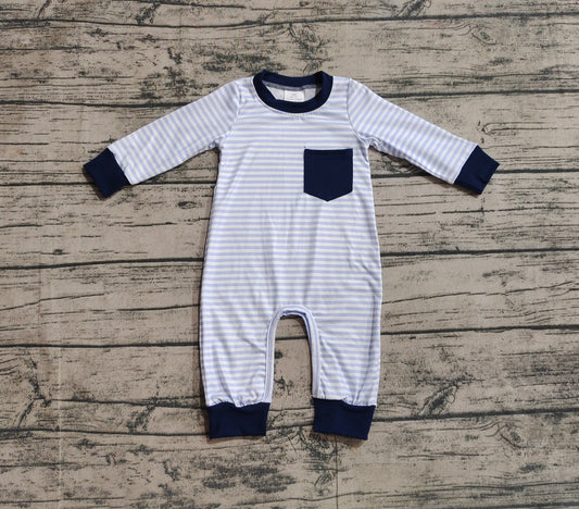 Baby Infant Boys Blue Stripes Pocket Rompers