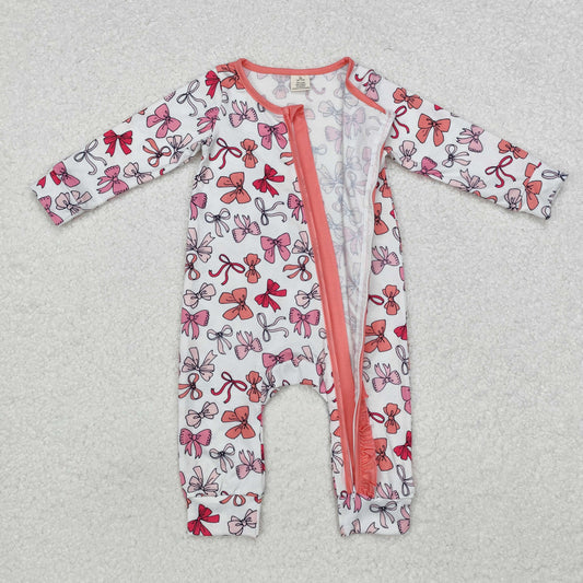 USA Shop Baby Infant Girls Valentines Pink Bows Zip Bamboo Rompers