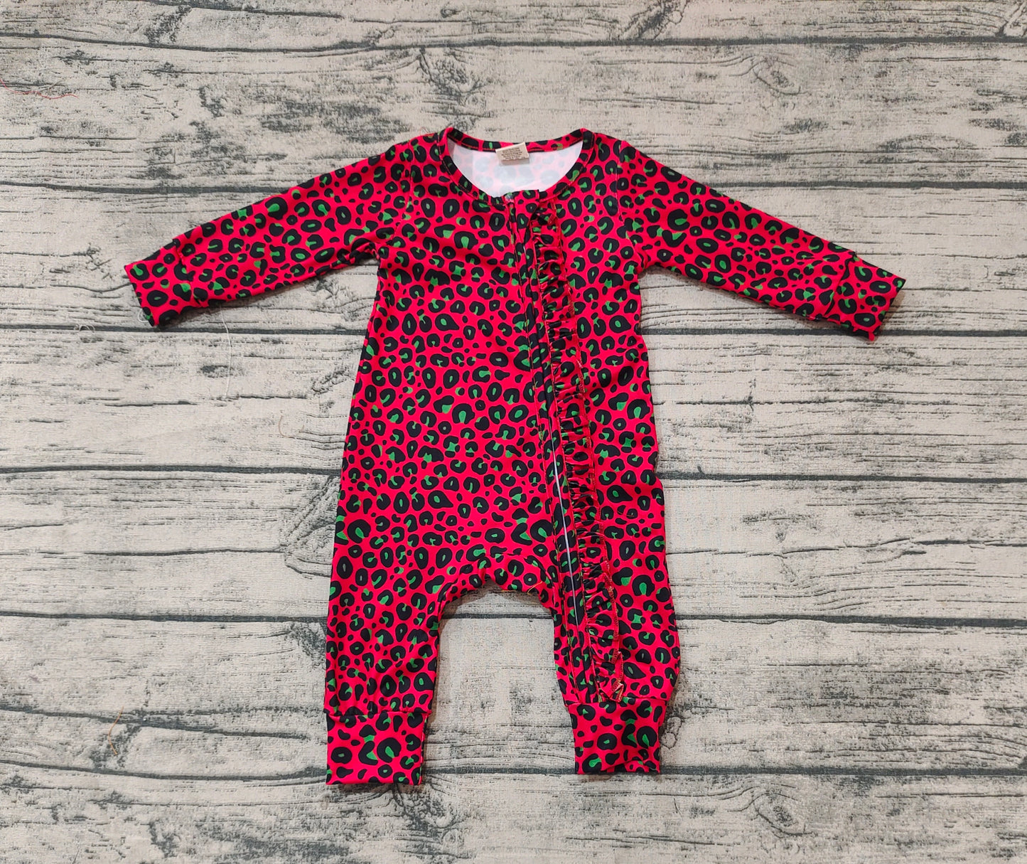 Baby Infant Girls Christmas Red Green Leopard Zip Rompers