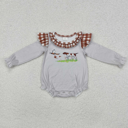 Sibling Boys Baby Infant Girls Grey Dog Duck Hunting Rompers