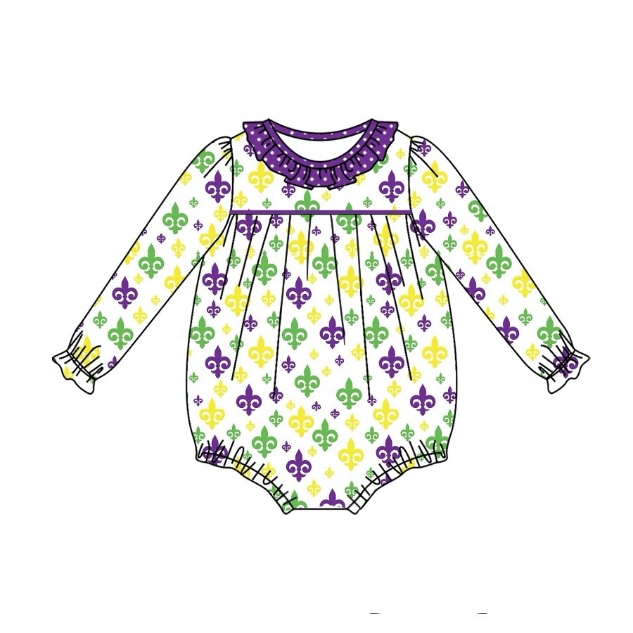 Baby Infant Girls Mardi Gras Anchors Long Sleeve Rompers preorder