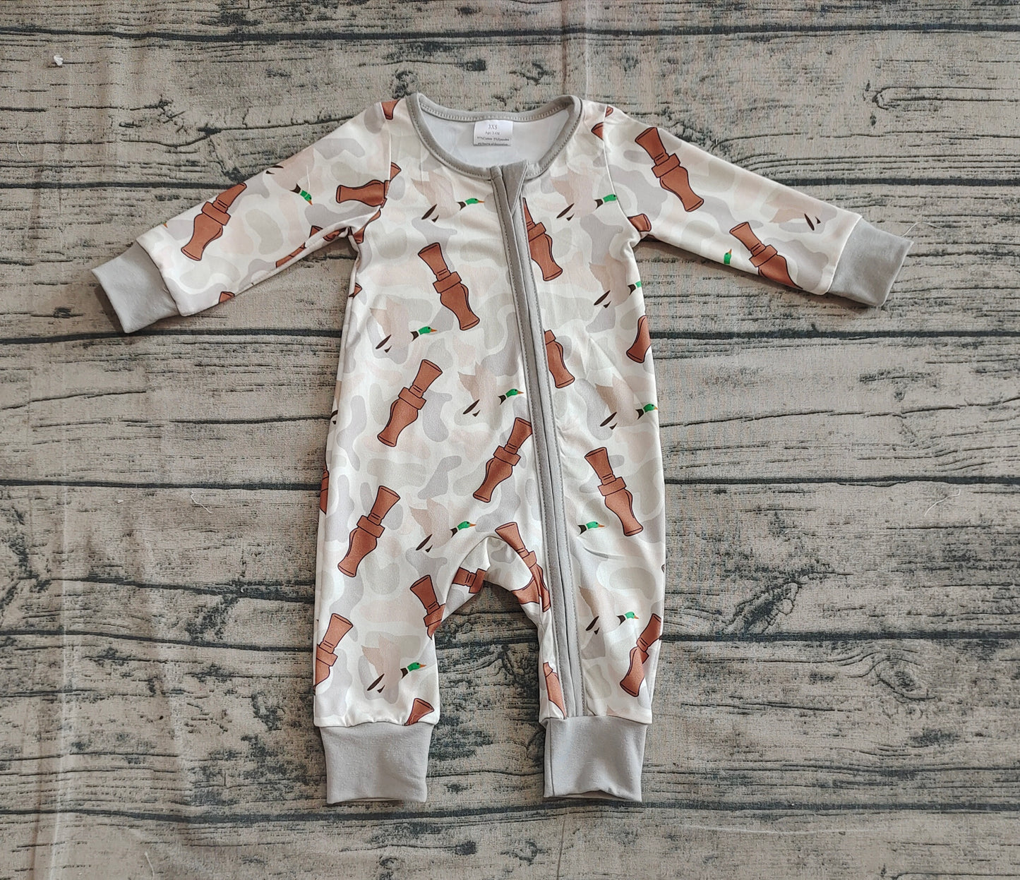 Baby Infant Boys Camo Duck Call Zip Rompers