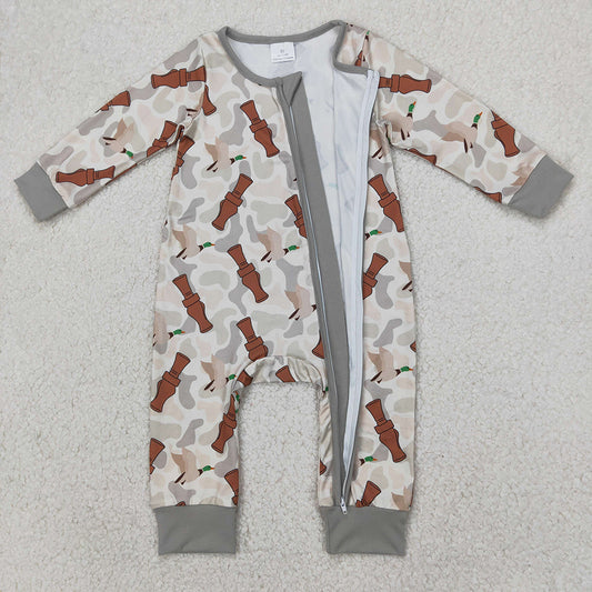 Baby Infant Boys Camo Duck Call Zip Rompers