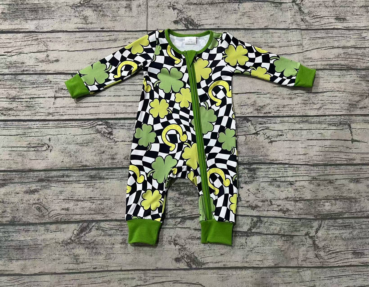Baby Infant Boys St Patrick Day Quatrefoil Zip Rompers