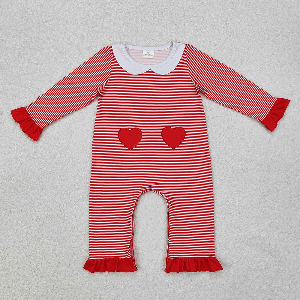 Baby Infant Girls Valentines Red Stripes Hearts Rompers