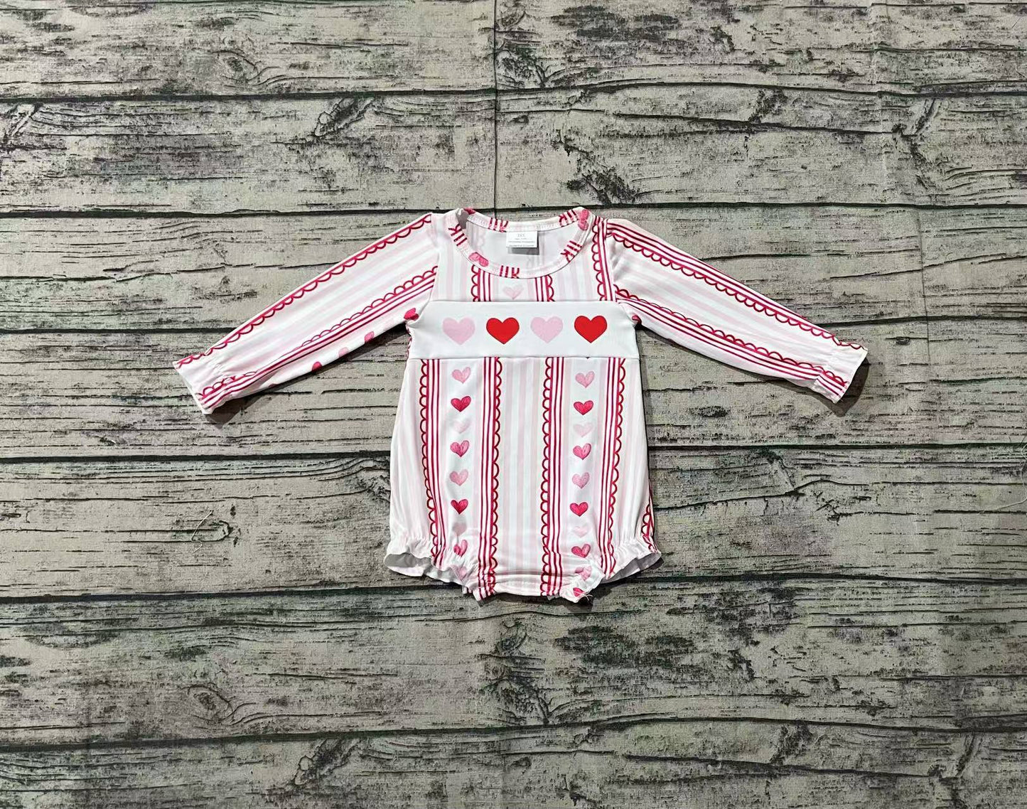 Baby Infant Girls Valentines Pink Hearts Stripes Rompers