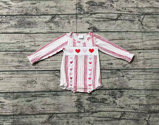 Baby Infant Girls Valentines Pink Hearts Stripes Rompers