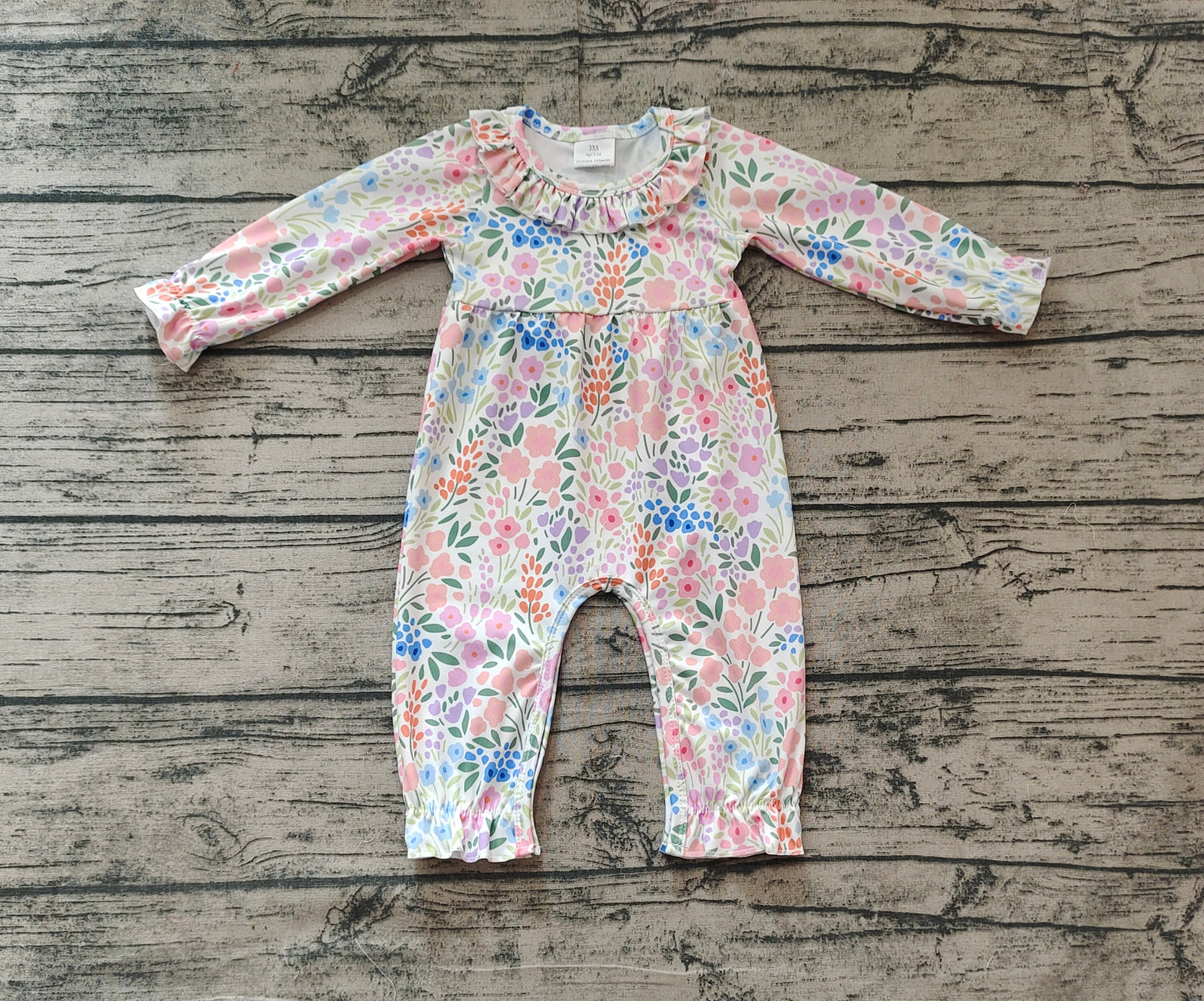 Baby Infant Girls Spring Orange Flowers Ruffle Rompers