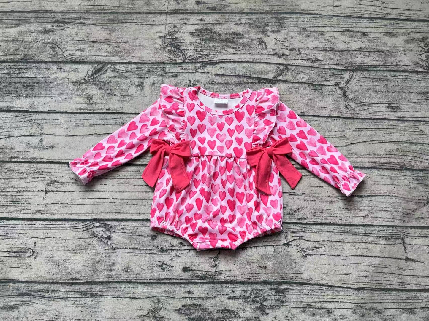 Baby Infant Girls Pink Hearts Bows Valentines Rompers