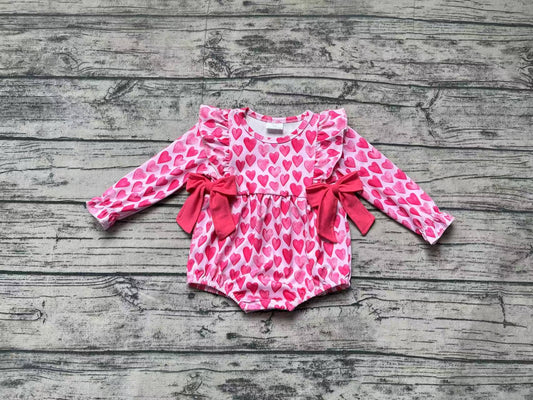 Baby Infant Girls Pink Hearts Bows Valentines Rompers