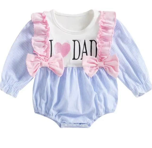 Preorder moq 5 Baby Infant Girls I Love Dad Bows Rompers