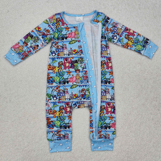 Baby Infant Toys Blue Cartoon Zip Rompers