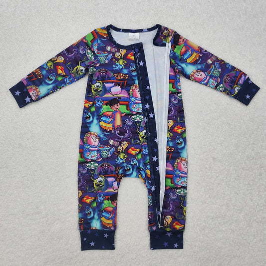 Baby Infant Boys Cartoon Monster Purple Zip Rompers