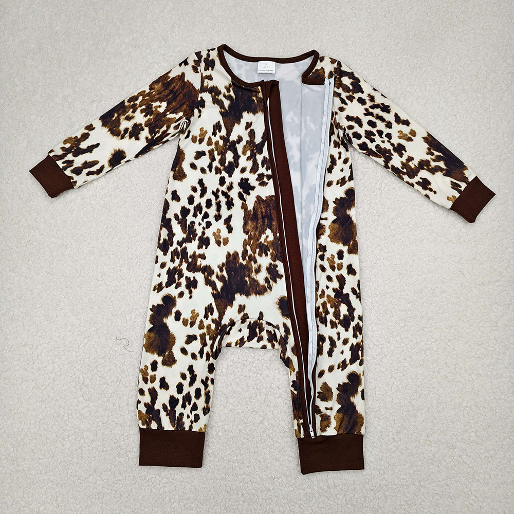 Baby Girls Cowhide Zip Rompers