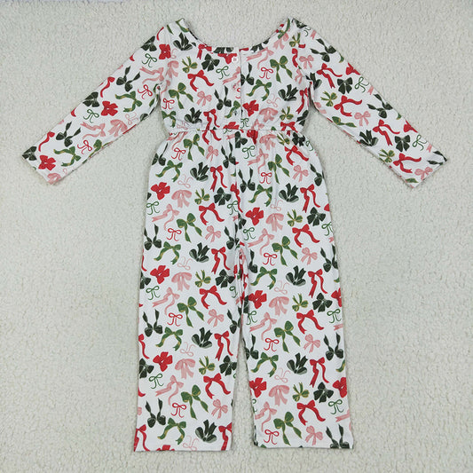Baby Girls Christmas Colorful Bows Pockets Jumpsuits Rompers