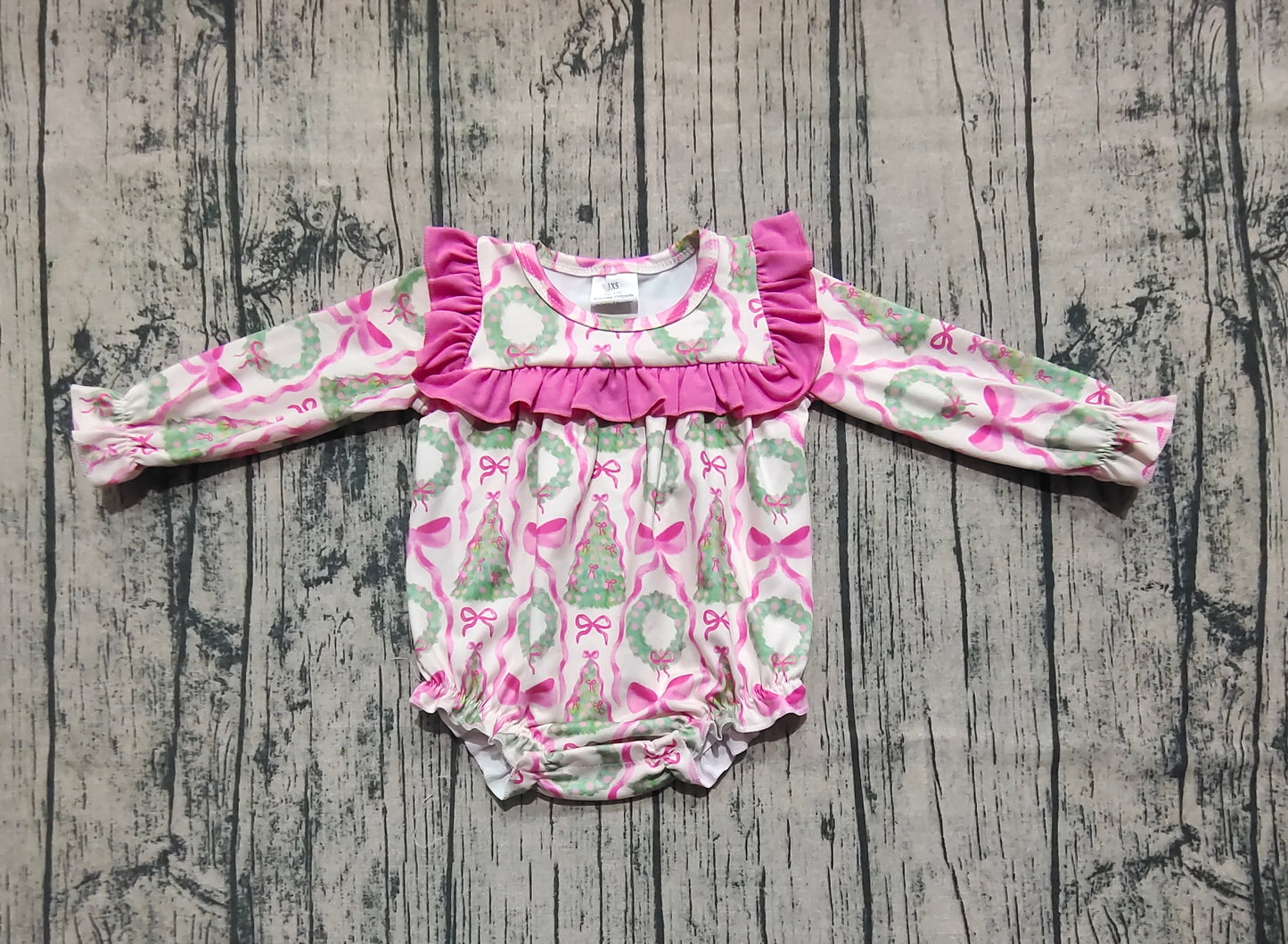 Baby Girls Long Ruffle Sleeves Trees Bows Ruffle Rompers