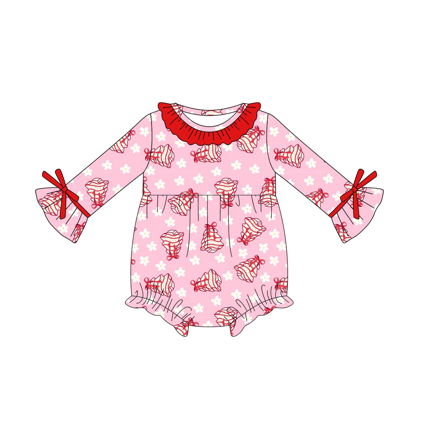 Baby Girls Long Sleeves Pink Flowers Trees Ruffle Rompers Preorder