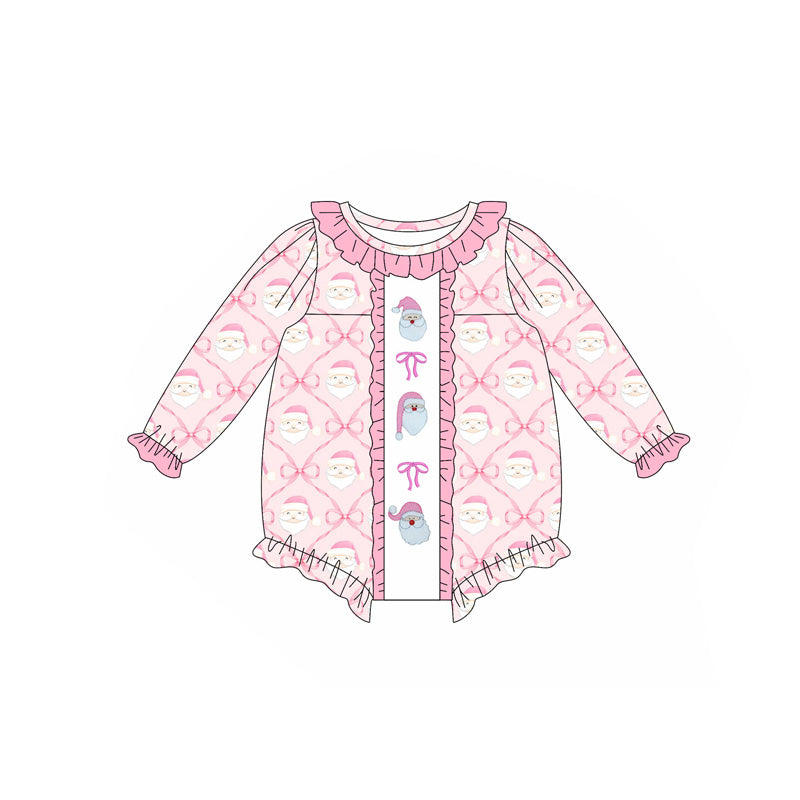 Ruffle Baby Girls Long Sleeves Pink Bows Santa Plaid Ruffle Rompers Preorder