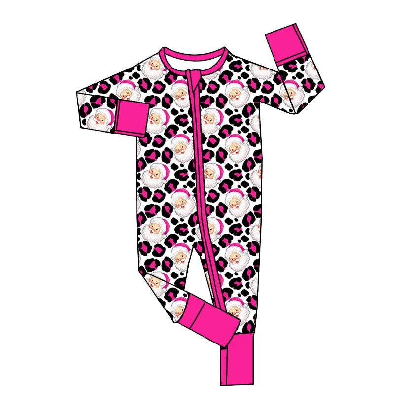 Baby Girls Long Sleeves Leopard Santa Zipper Pant Rompers Preorder