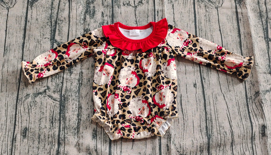 Baby Girls Christmas Leopard Santa Ruffle Rompers